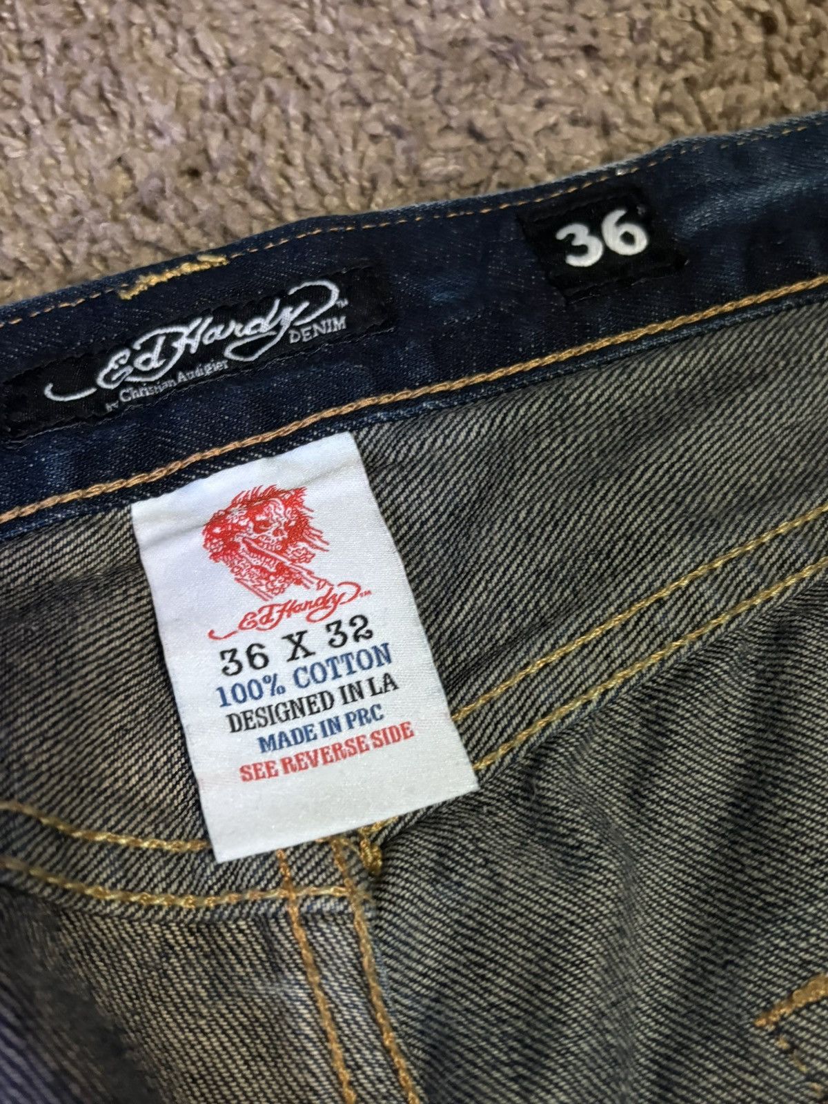 Ed Hardy Vintage Rhinestone Embroidered Y2K Ed Hardy Dragon Jeans Size US 36 / EU 52 - 5 Thumbnail