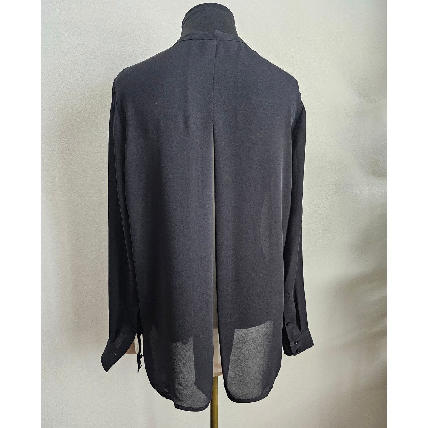 Vince EUC VINCE Silk Black L/S Hi/Low Hem Color Tipped Blouse XS Size XS / US 0-2 / IT 36-38 - 5 Thumbnail