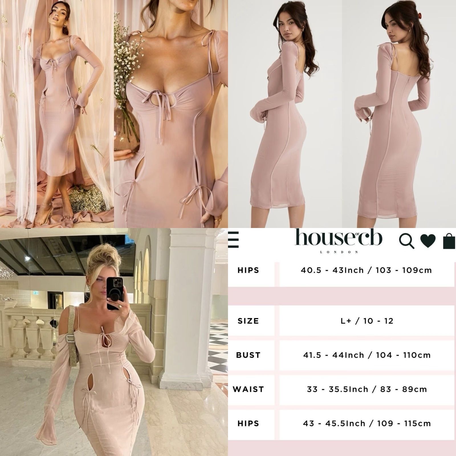 House of CB HOUSE OF CB Ophelia Blush Cutout Midi Dress Bodycon Ladies L+ UK US 10-12 Pink Party Cocktail Summer Spring Size L / US 10 / IT 46 - 8 Thumbnail