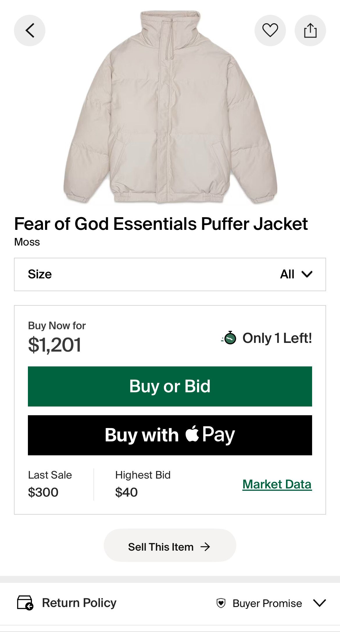 Essentials Fear of God Essentials Puffer Jacket (FW20) Size US M / EU 48-50 / 2 - 10 Thumbnail
