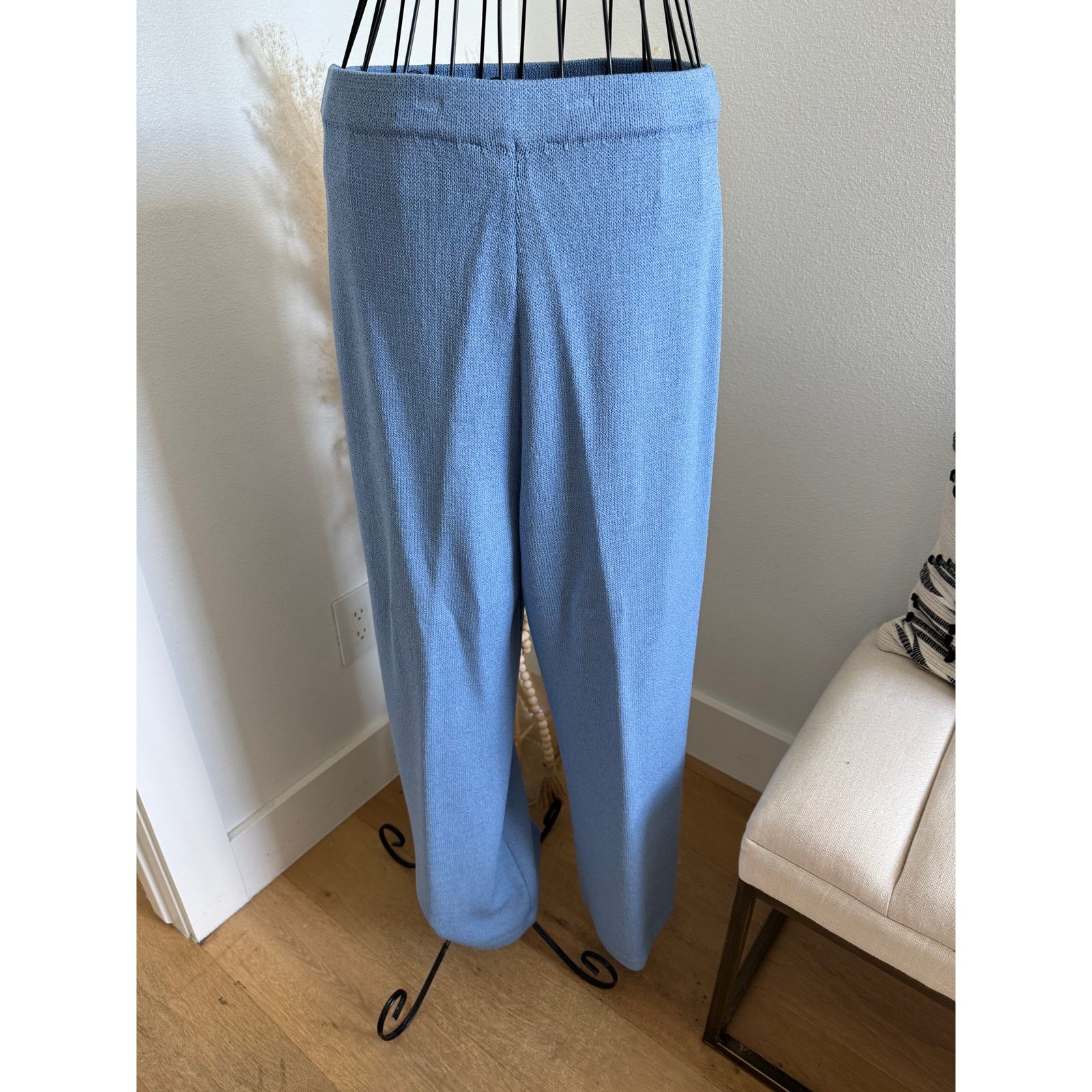 St. John St. John Collection Blue Santana Knit Wide Leg Pull-On Pants Size 32" / US 10 / IT 46 - 3 Thumbnail