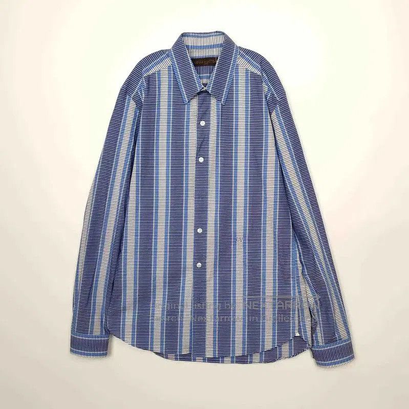 Louis Vuitton Louis Vuitton Blue Striped Cotton Shirt . Size US M / EU 48-50 / 2 - 1 Thumbnail