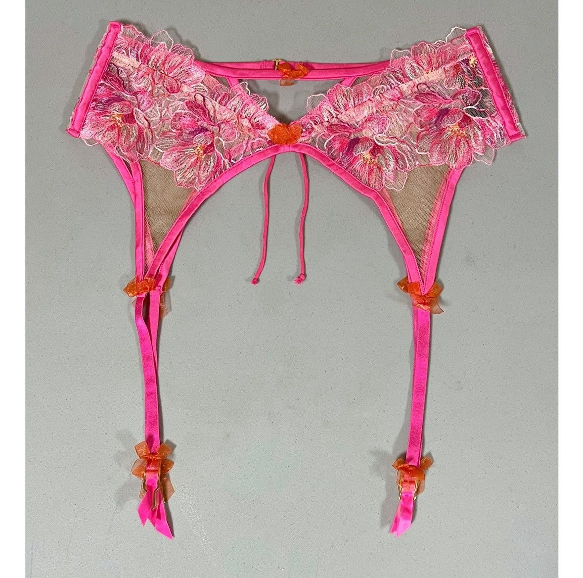 For Love & Lemons Pink Orange Floral Lace Bows Garter Belt Lingerie Size S 🍋✨ Size ONE SIZE - 3 Thumbnail