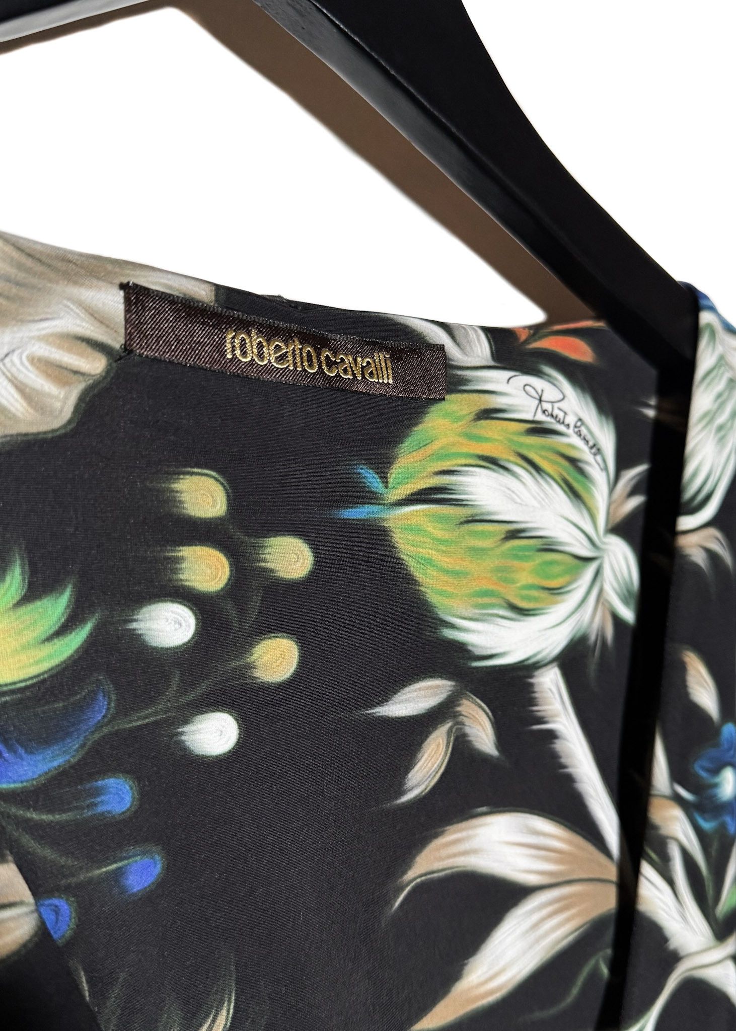 Roberto Cavalli Roberto Cavalli Black Floral Feather Print Gown Size M / US 6-8 / IT 42-44 - 6 Thumbnail