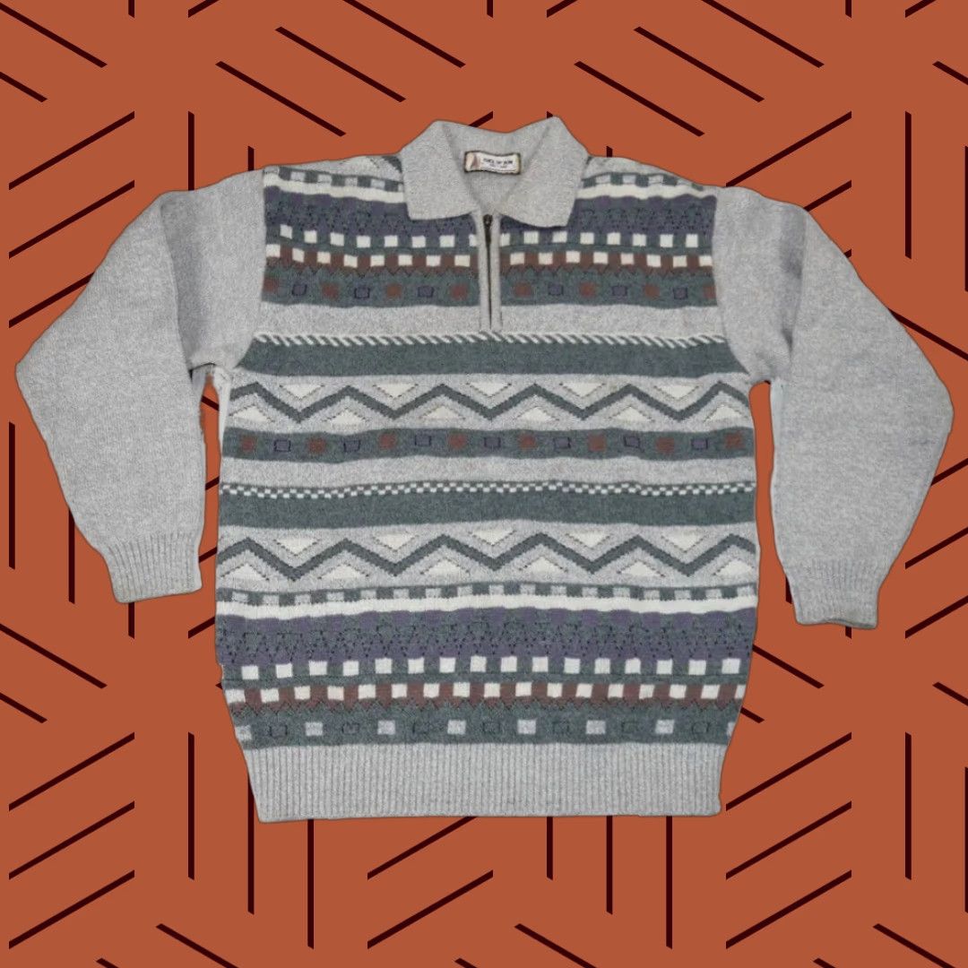 Vintage VINTAGE GELIFAN AZTEC 1/4 ZIP SWEATER GRAY MENS XL 80s 90s Size US XL / EU 56 / 4 - 1 Thumbnail