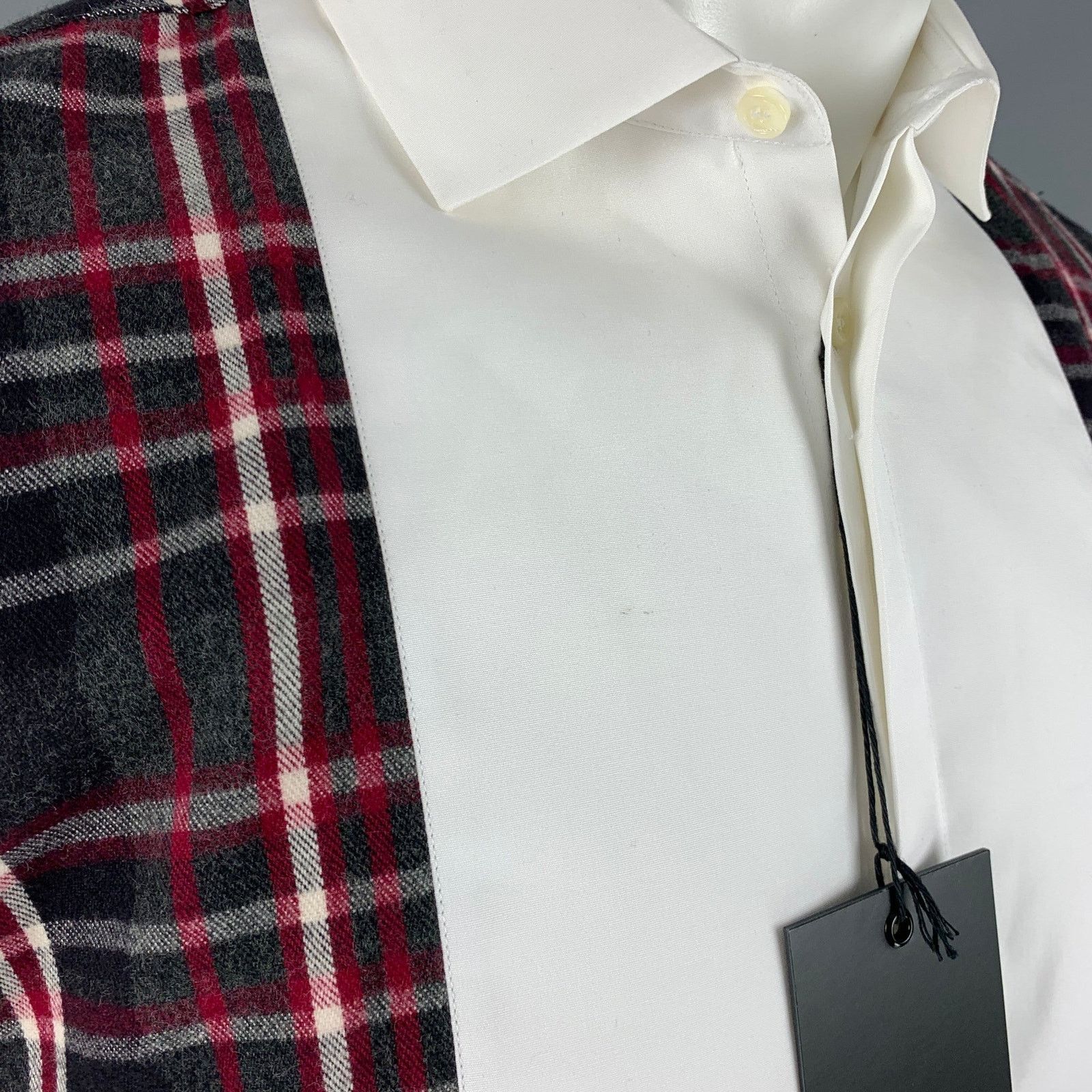Dsquared2 Size S Grey Black Red Plaid Cotton Tuxedo Long Sleeve Shirt Size 48R - 5 Thumbnail