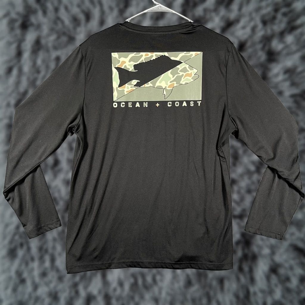 Vintage Ocean + Coast Shirt Mens L Black Camo Fish Graphic Long Sleeve Fishing Tee Size US L / EU 52-54 / 3 - 1 Thumbnail