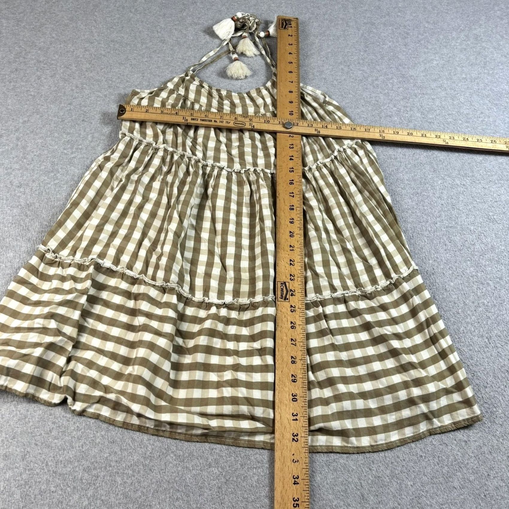 Vintage Maaji Cover Up Dress Womens L Beige Gingham Halter Tassel Swim Beach Resort Size L / US 10 / IT 46 - 4 Thumbnail