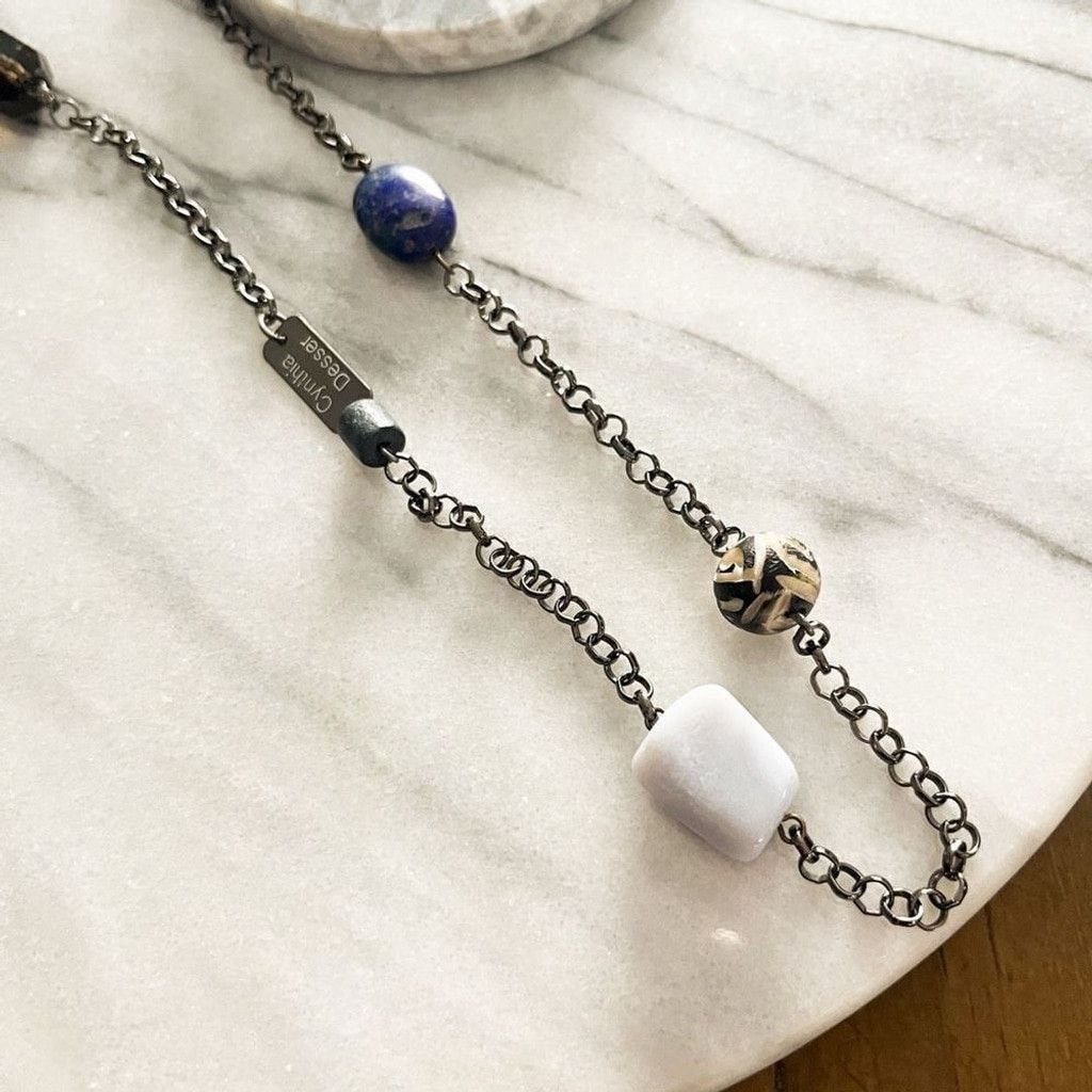Designer Cynthia Dresser Long Beaded Necklace Gunmetal Multicolor Size ONE SIZE - 9 Thumbnail