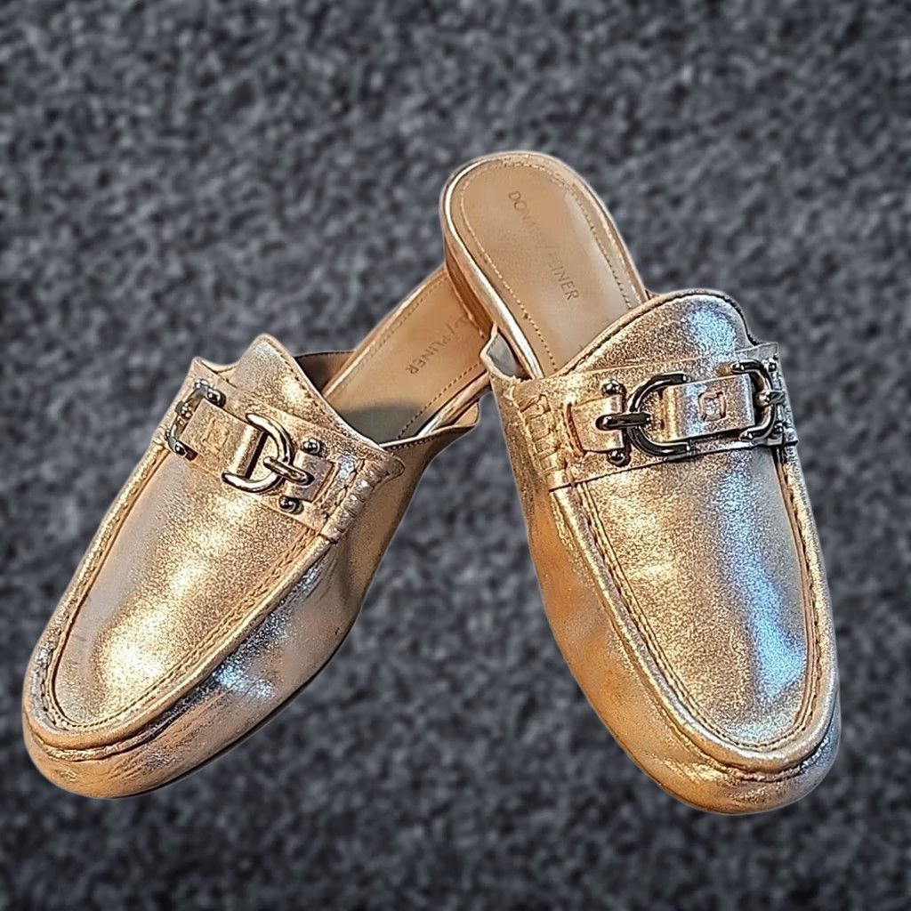 Donald Pliner Donald Pliner Metallic Gold Leather Mules Slides Loafers Women's Size US 10 / IT 40 - 1 Thumbnail