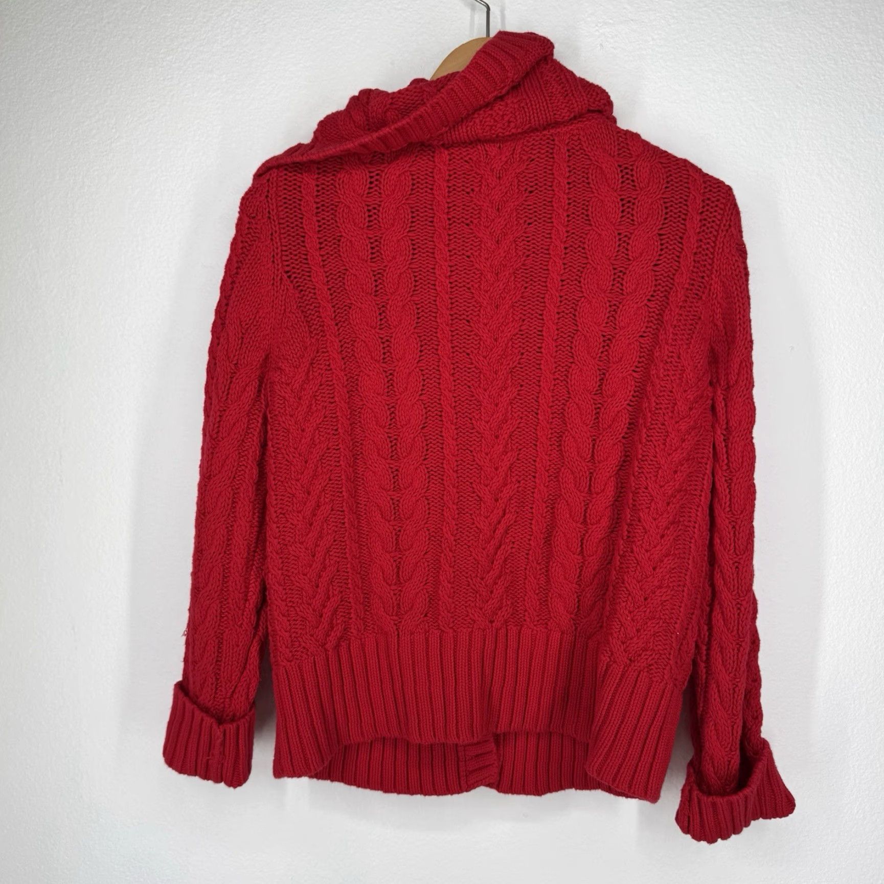 Lands' End Lands' End Cardigan Sweater Womens M Red Cable-Knit 3D Cotton Button Size M / US 6-8 / IT 42-44 - 6 Thumbnail