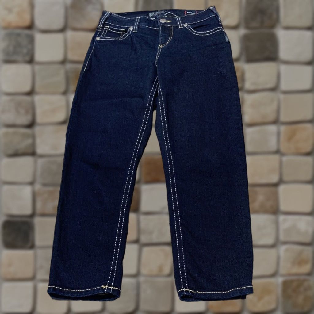 Vintage SILVER Jeans Suki Capri Denim Dark Blue 29x24 Women Super Stretch Mid Rise Size 29" - 1 Thumbnail