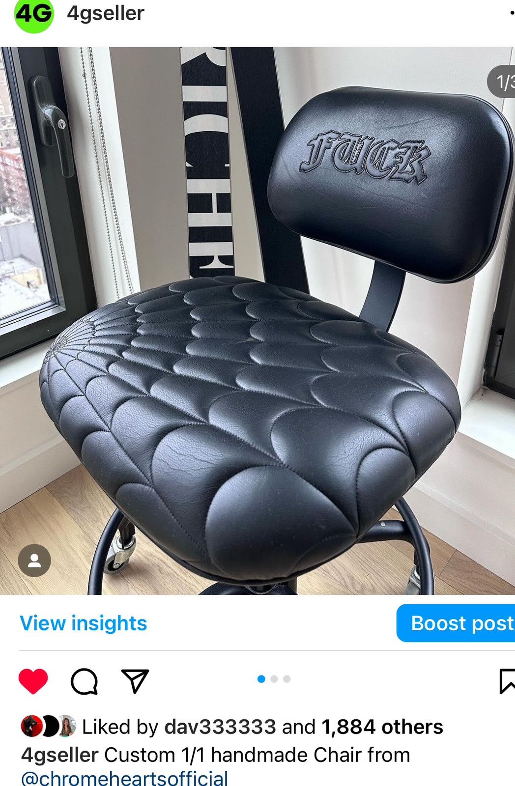 Chrome Hearts CHROME HEARTS ‘ FUCK ‘ & WEB LEATHER CHAIR ! Size ONE SIZE - 1 Thumbnail