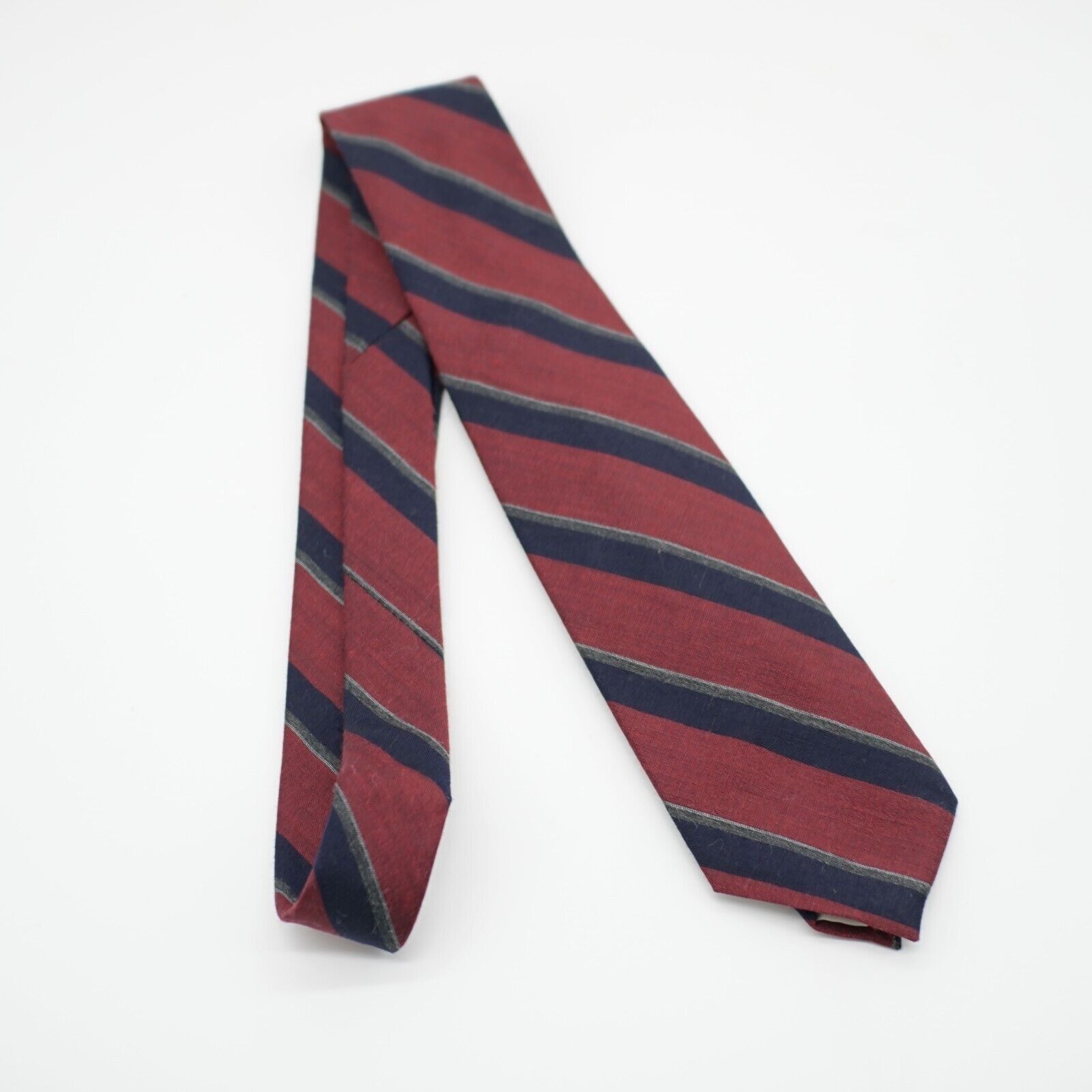 Other Resilio Red Blue Stripe Woven Short Skinny Wool Silk Tie Size ONE SIZE - 7 Thumbnail