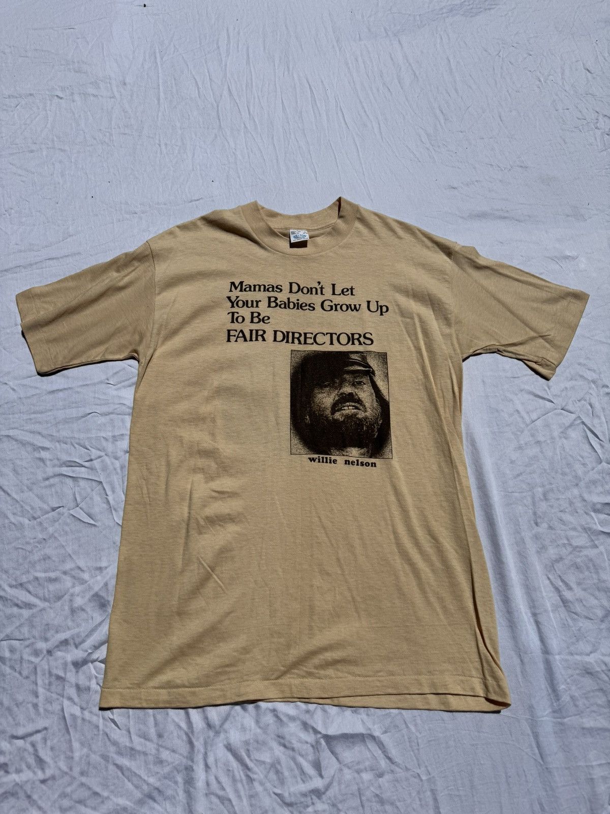 image of Band Tees 1981 Vintage Willie Nelson Deadstock Tee in Beige, Men's (Size Large)
