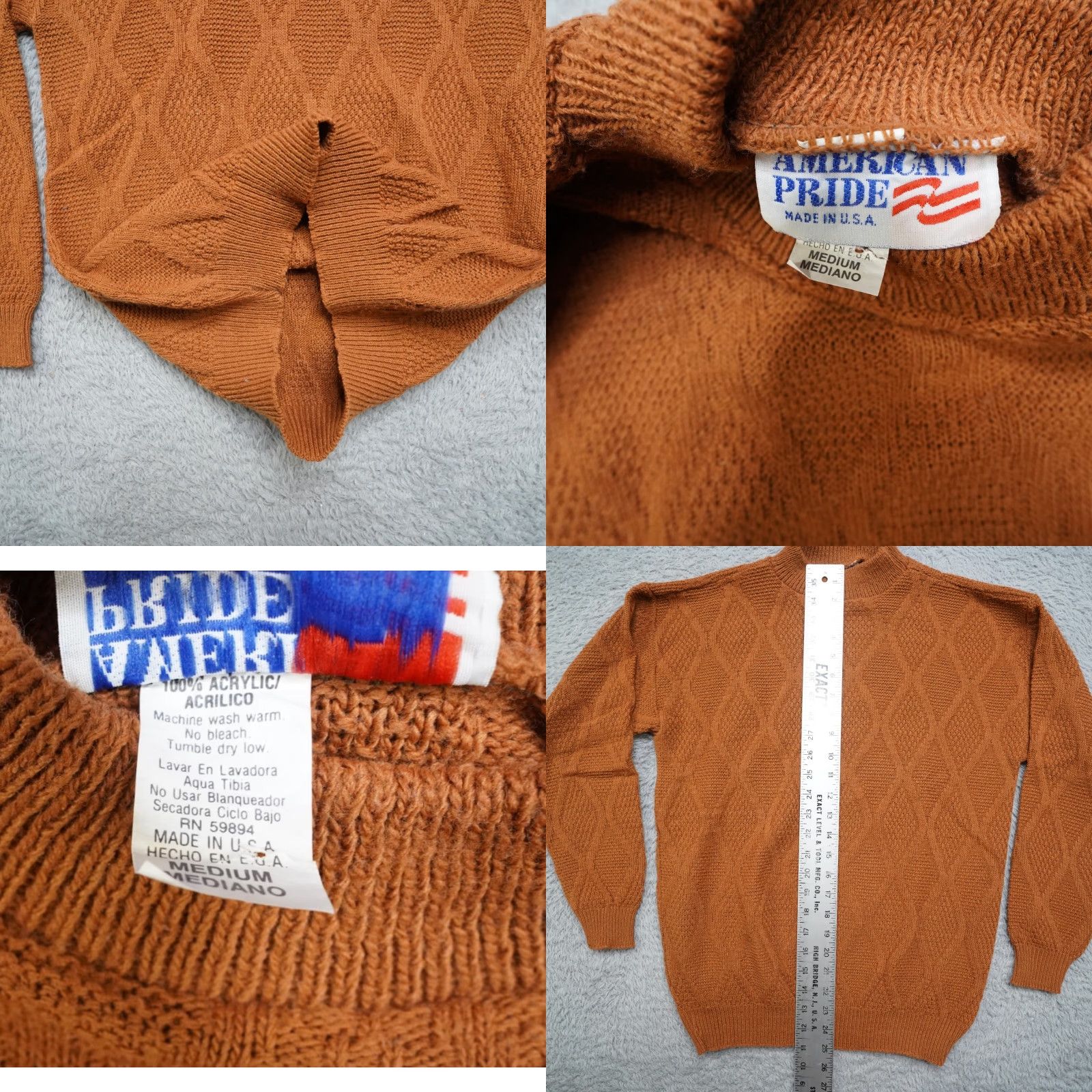 Vintage VINTAGE American Pride Sweater 80s Geometric Heart Knit Wool Blend Mock Neck Womens M Brown Crewneck Pullover Vintage Decade 80s Womens Size M / US 6-8 / IT 42-44 - 8 Thumbnail