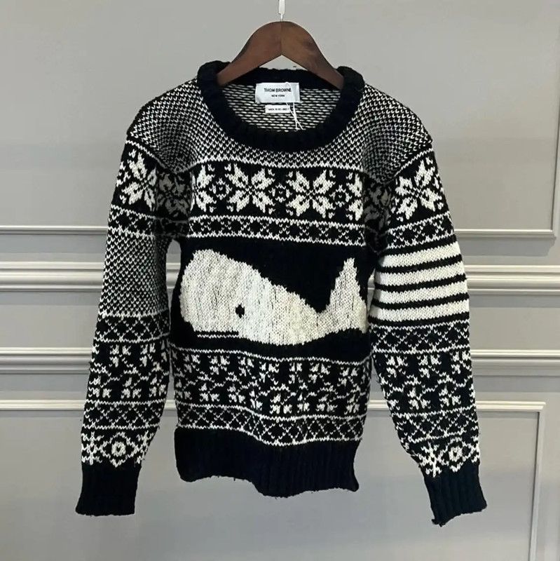Thom Browne Thom Browne Black Wool Patterned Sweater for Women 0089 Size S / US 4 / IT 40 - 1 Thumbnail