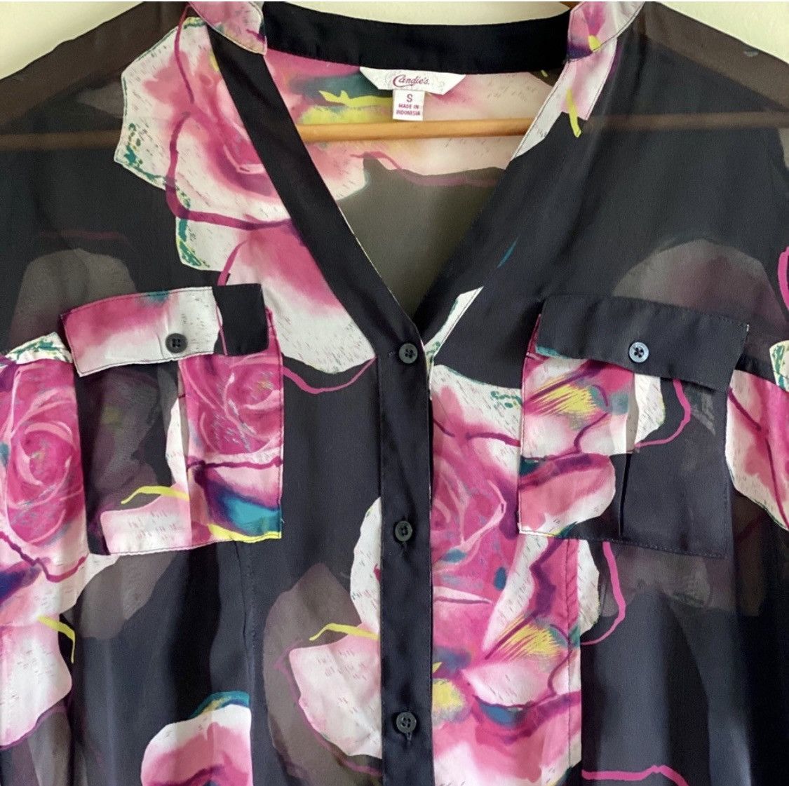Other VERSATILE FLORAL SEMI SHEER BUTTON UP BLOUSE TOP Size S / US 4 / IT 40 - 4 Thumbnail