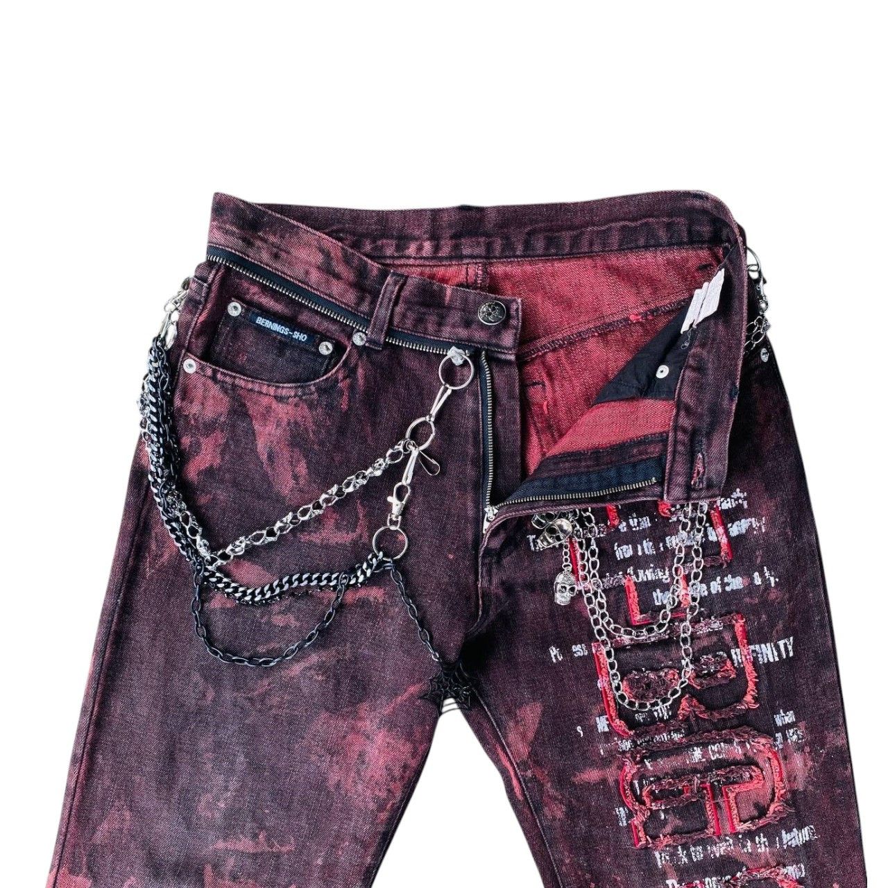 14th Addiction PUNK BERNING-SHO FLARED DYE BLEACHED SKULL TORNADO MART Size US 28 / EU 44 - 6 Thumbnail