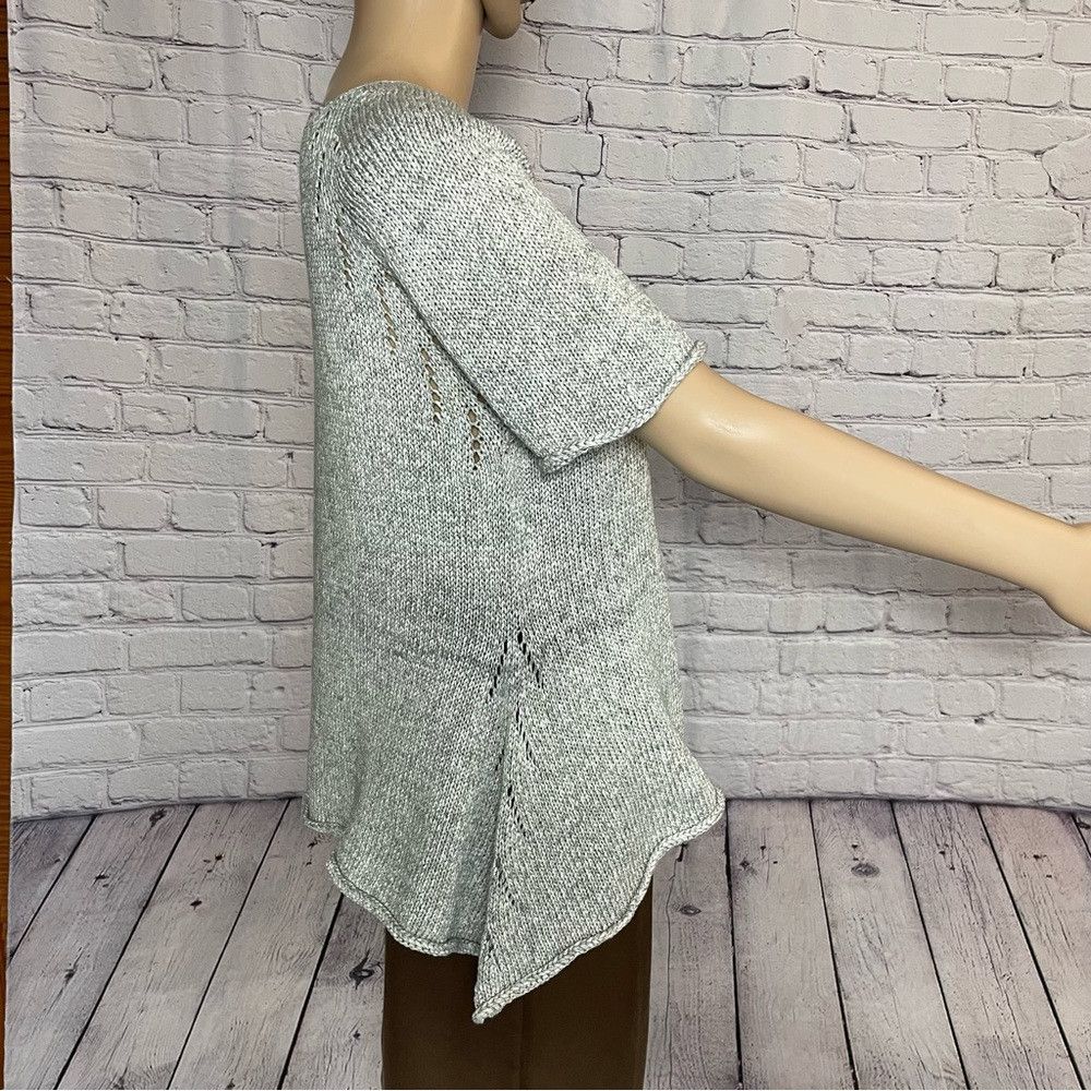 Handmade Hand Knit Linen Blend Short Sleeve Grey Melange Top Size S Size ONE SIZE - 4 Thumbnail