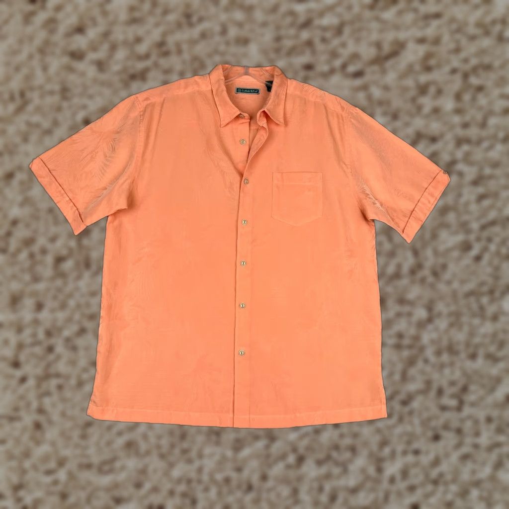 Cubavera Cubavera Men Shirt Casual Hawaiian Floral Orange Embroidered Button-Up Rayon Blend Size US L / EU 52-54 / 3 - 1 Thumbnail