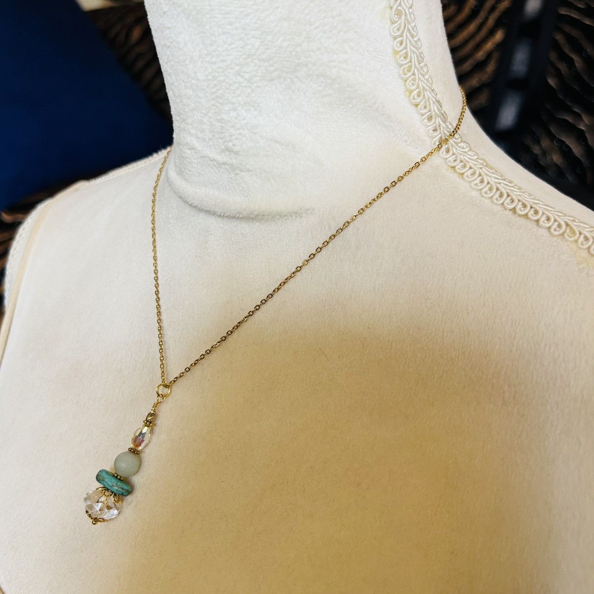 Handmade Handcrafted vintage bead turquoise quartz drop necklace Size ONE SIZE - 4 Thumbnail