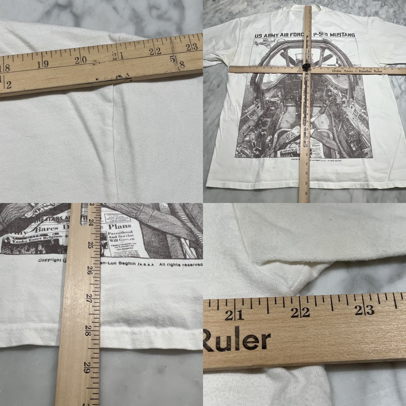 Vintage VINTAGE 1992 Aviation P-510 Mustang Cockpit T Shirt Men L White Graphic Tee 1990s Sportswear/Beach Mens Size US L / EU 52-54 / 3 - 8 Thumbnail