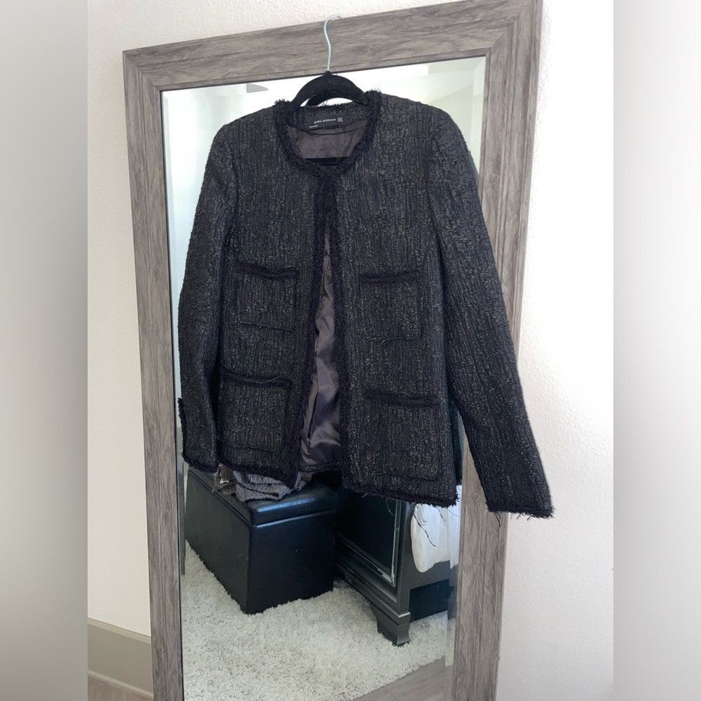 Zara Zara black textured blazer Size S / US 4 / IT 40 - 4 Thumbnail