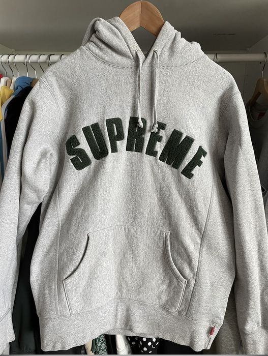 Supreme Chenille Arc Logo Grey Green Hooded Sweatshirt | Grailed