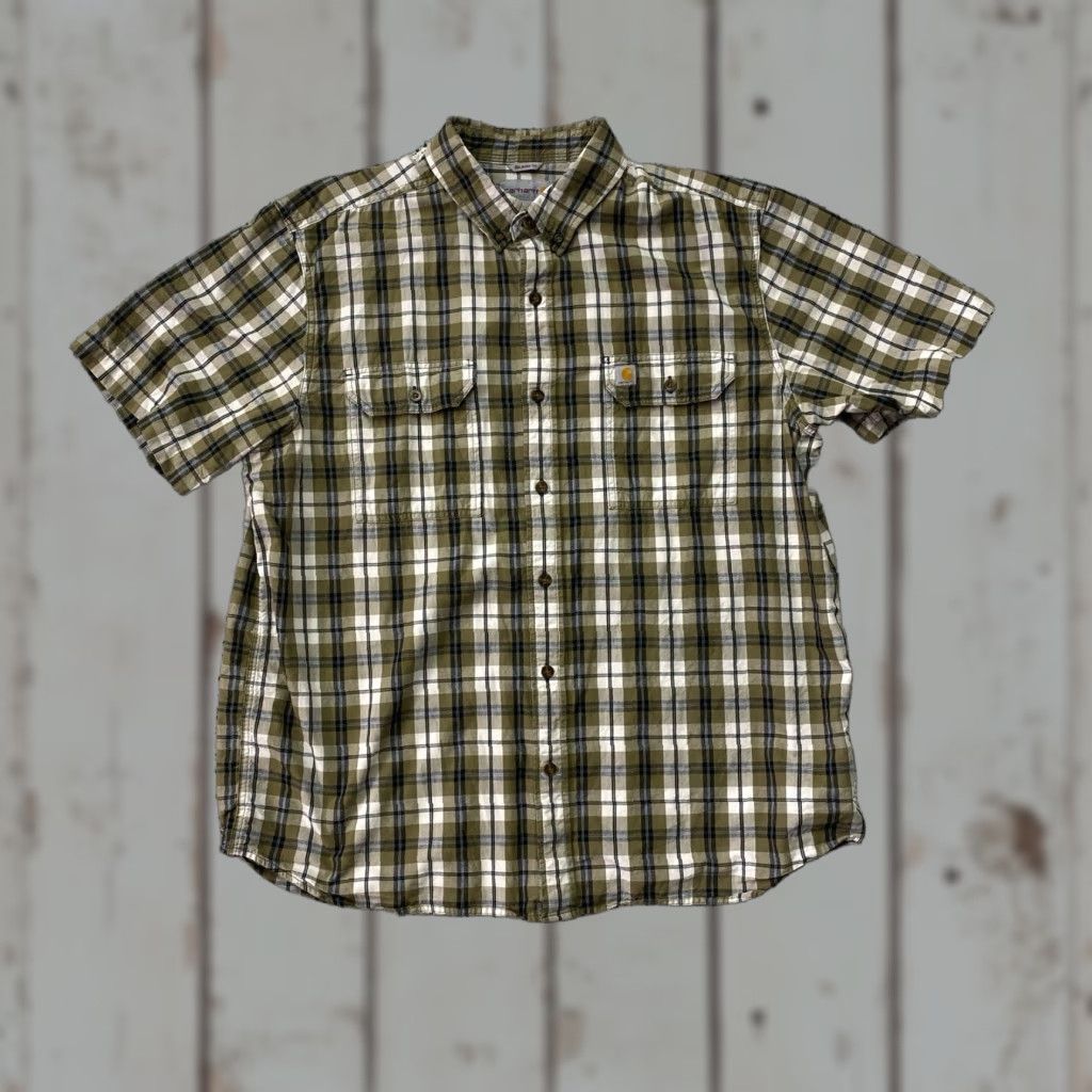 Carhartt Carhartt Shirt Men XL Green Plaid Relaxed Fit Short Sleeve Button-Up Work Casual Vintage Size US XL / EU 56 / 4 - 1 Thumbnail