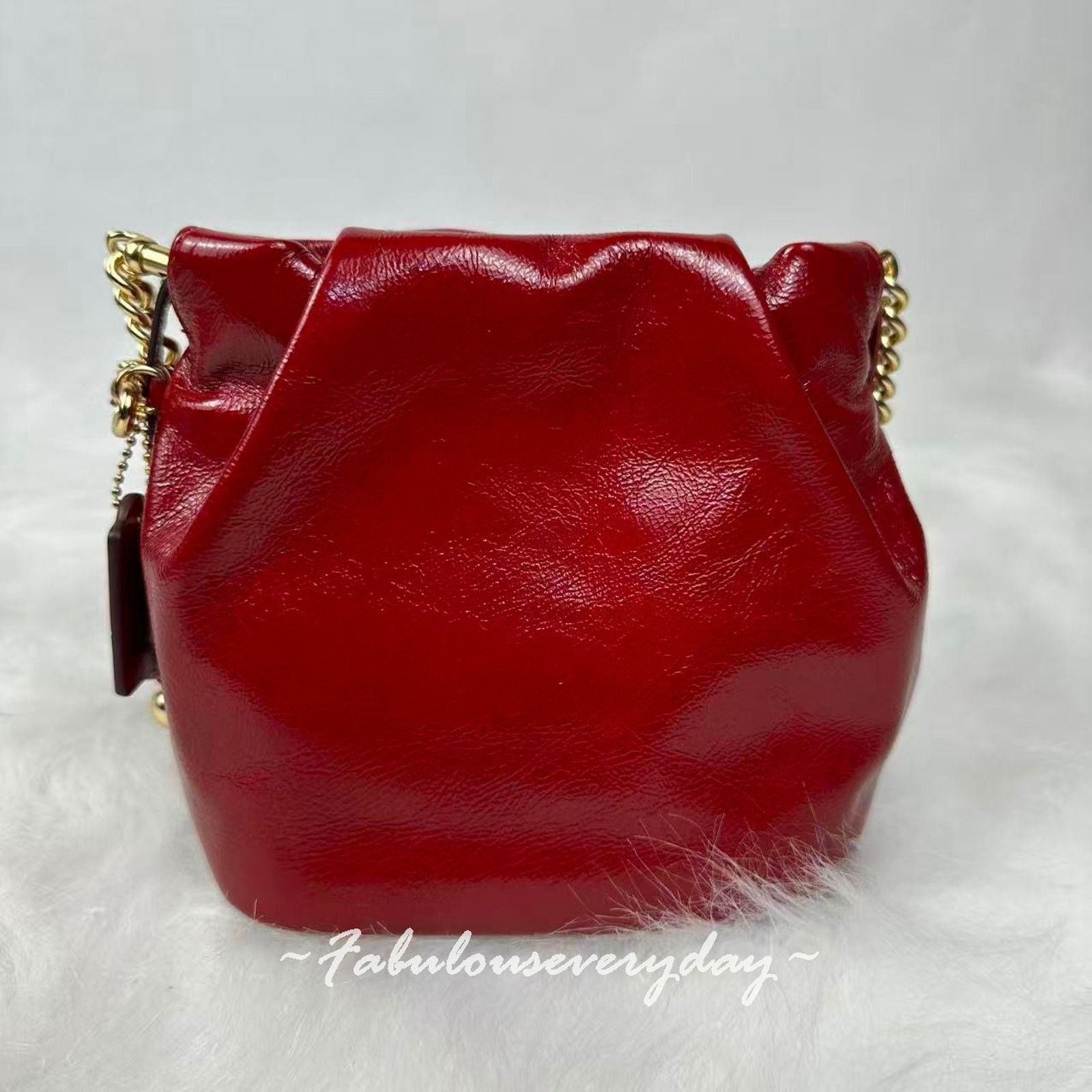 Coach Coach Faye Mini Drawstring Crinkle Leather/Dark Cardinal Size ONE SIZE - 3 Thumbnail