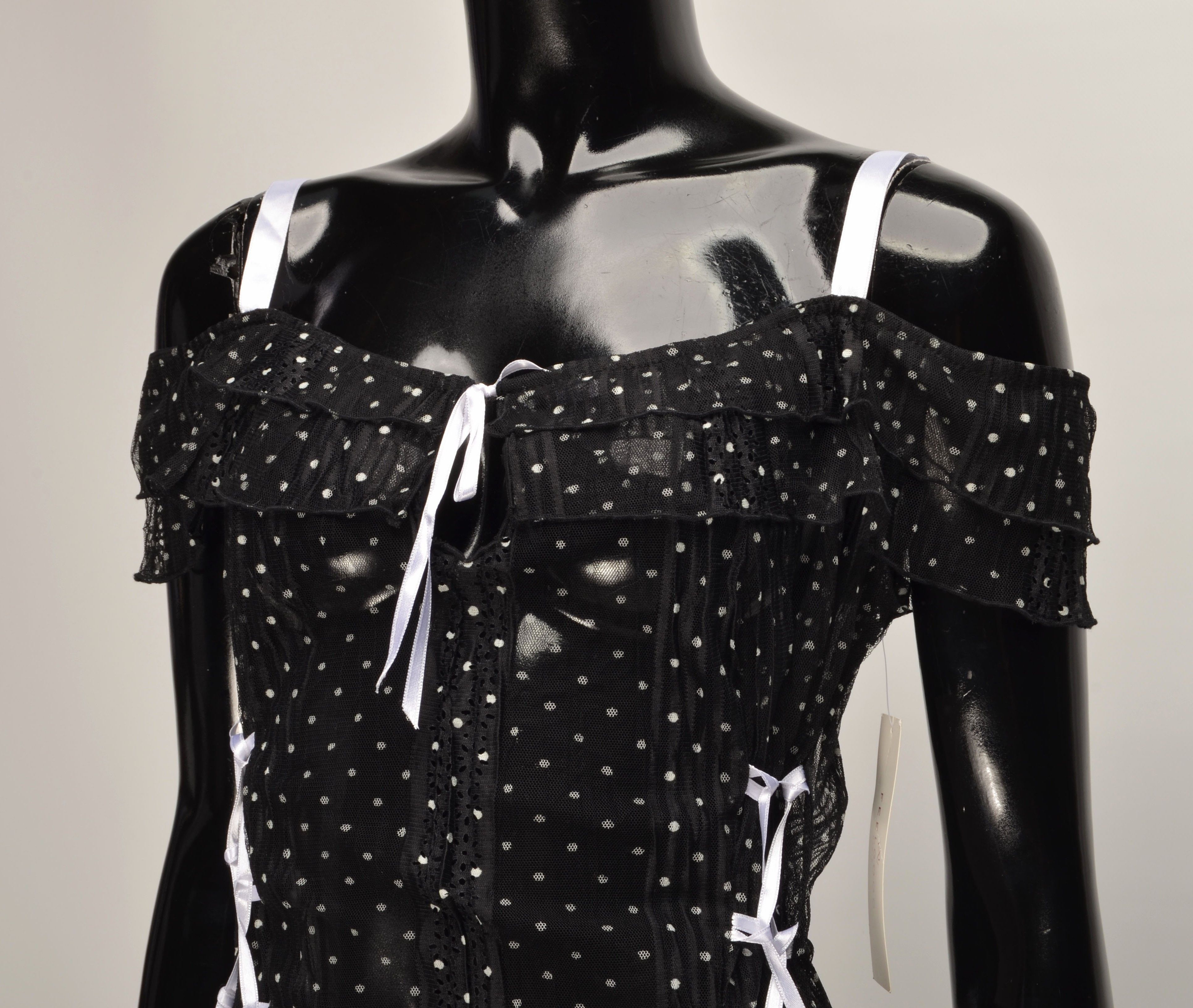 Designer Feelgood Paris Y2K Coquette Mesh Polka Dot Off Shoulders Top Size M / US 6-8 / IT 42-44 - 2 Thumbnail