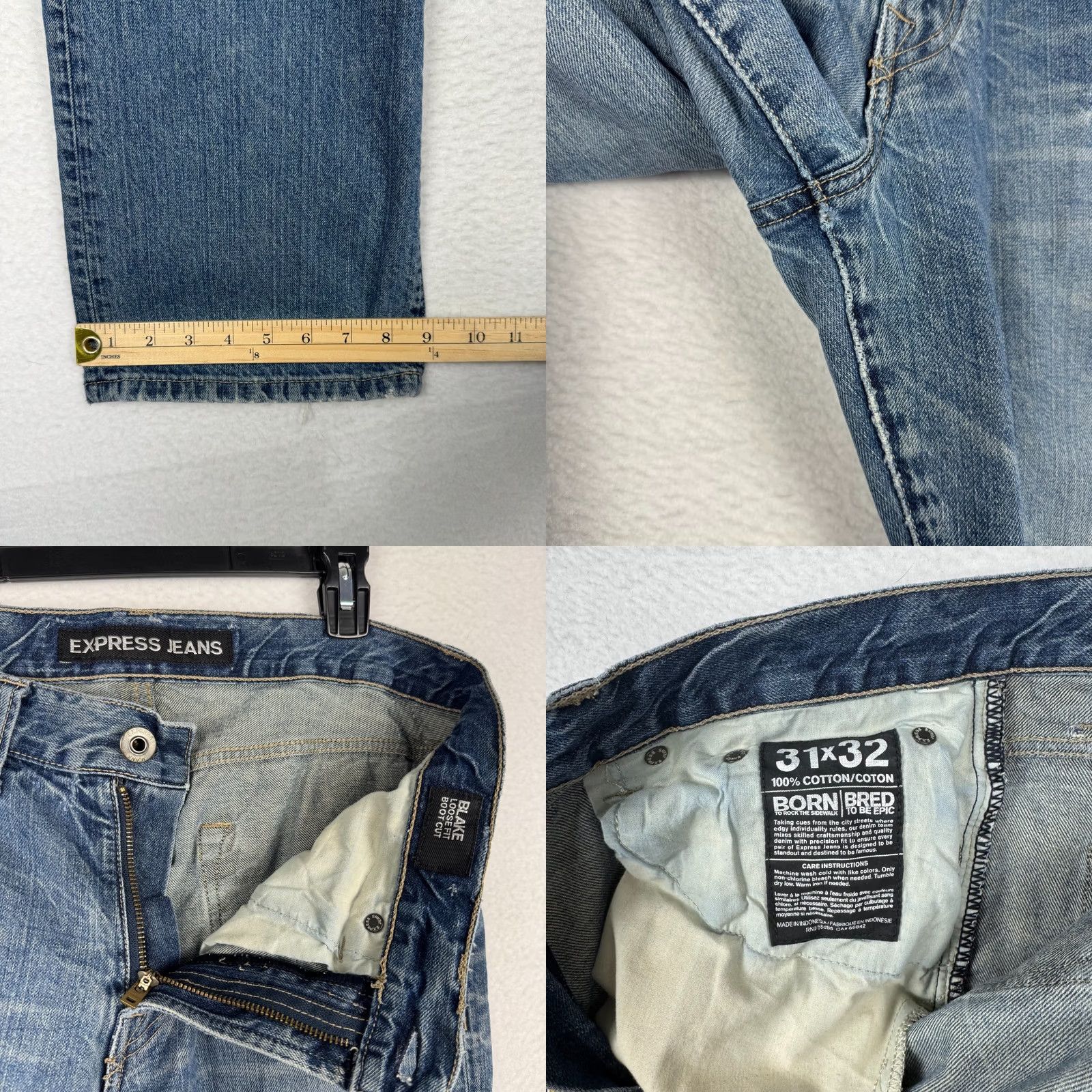 Express VINTAGE Y2K Express Boots Cut Jeans Mens 31x32 Blue Denim 5-Pocket Jeans Size US 31 - 8 Thumbnail