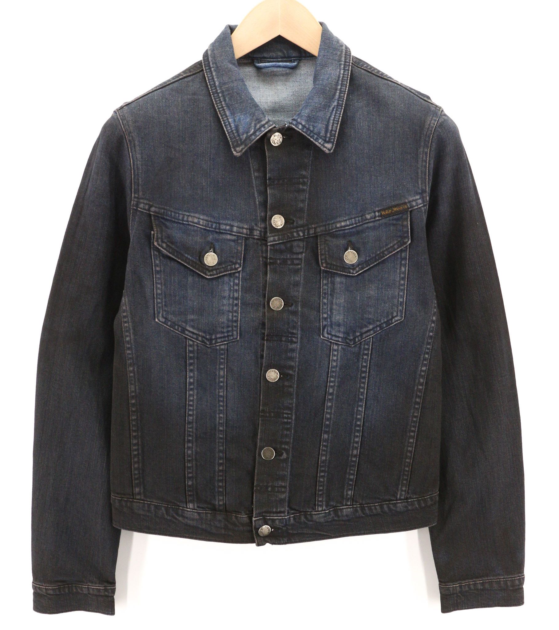 Nudie Jeans PERRY S Denim Black On Blue Buttoned Logo Jacket 80748 Size US S / EU 44-46 / 1 - 1 Thumbnail