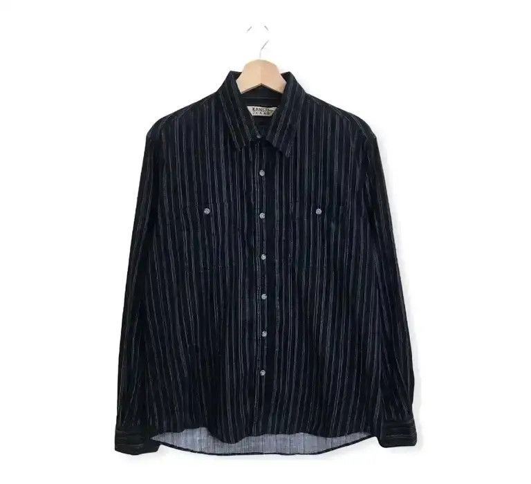 image of Kansai Jeans Stripe Design Flannel Shirt Button Up, Men's (Size Large)