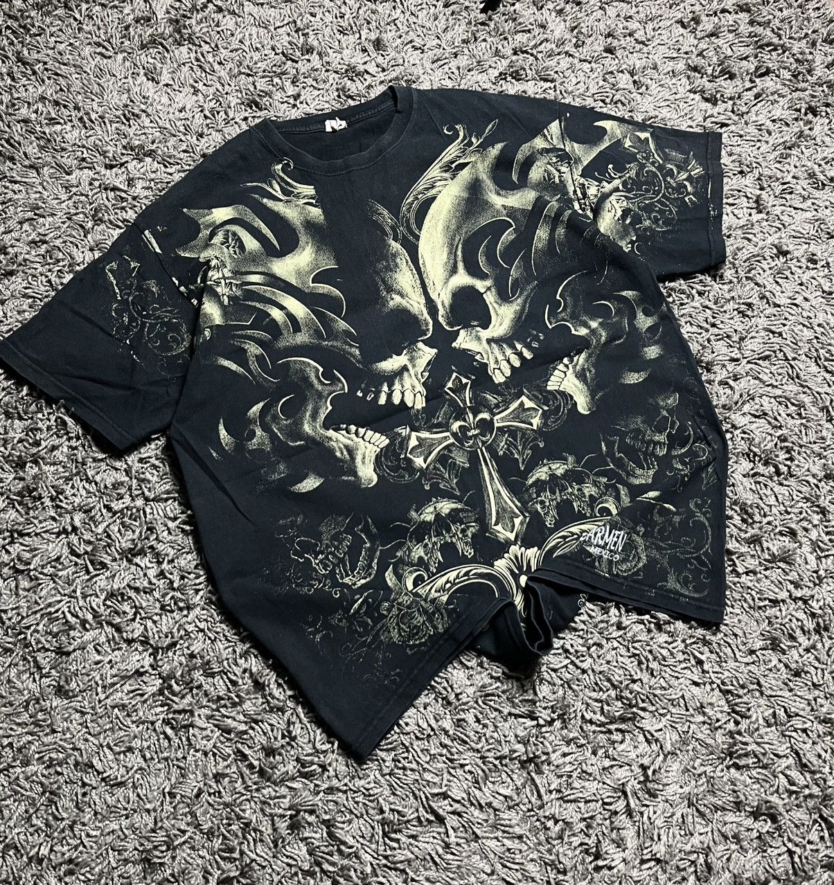 Japanese Brand Vintage MMA Elite Style Print Skull Cross T-Shirt Y2K Grunge Size US XL / EU 56 / 4 - 1 Thumbnail