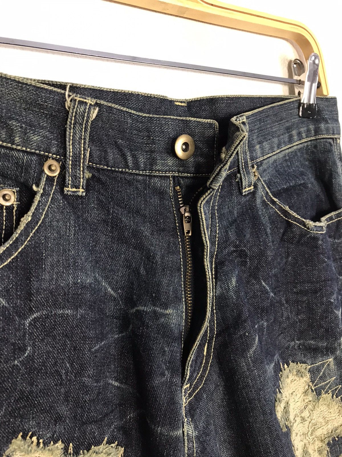 Japanese Brand Distressed Massive Squad Leather Flap Pocket Denim Jeans Size US 30 / EU 46 - 5 Thumbnail