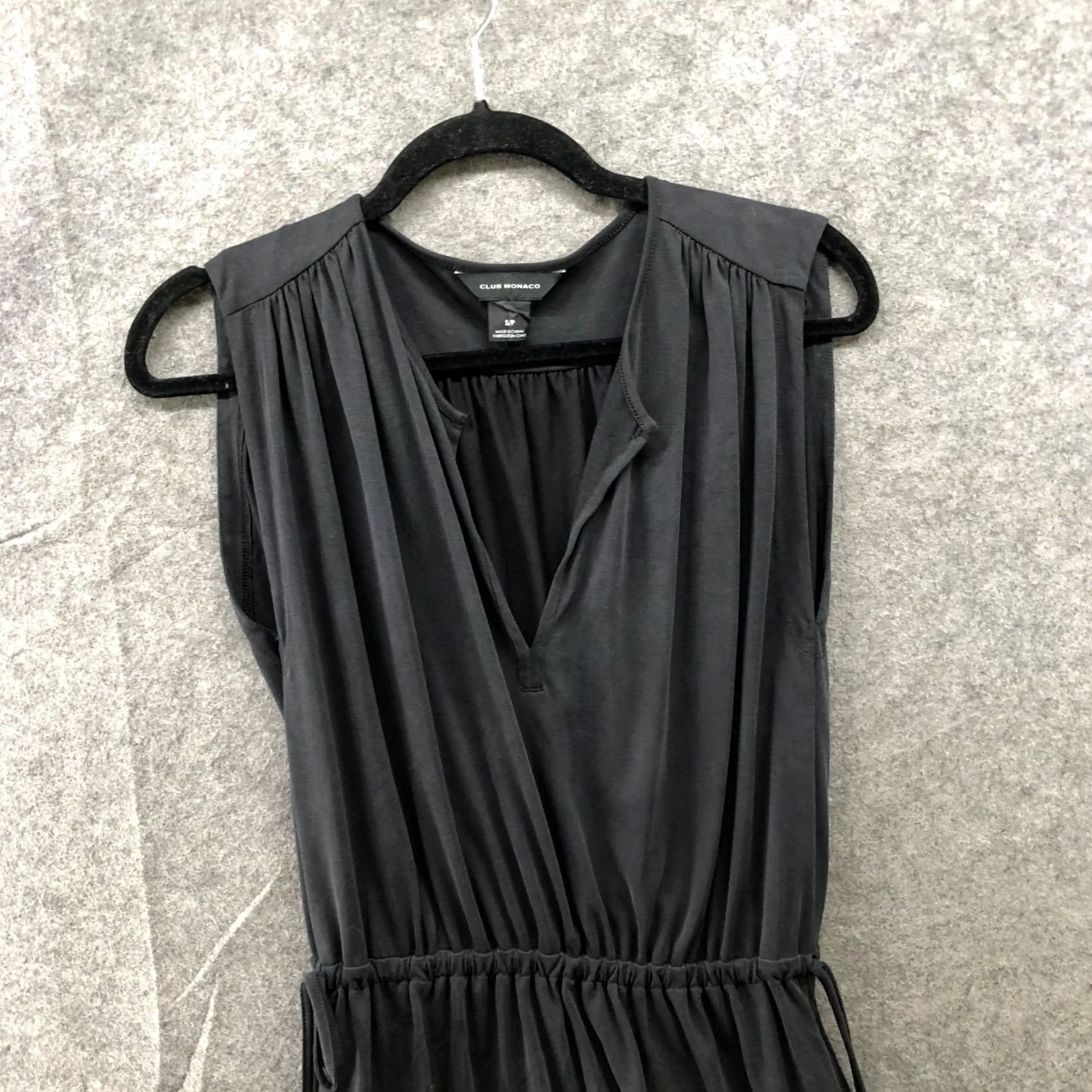 Club Monaco Club Monaco Black Sleeveless Mini Dress Womens S Split Neck A-Line Modal Blend Size S / US 4 / IT 40 - 3 Thumbnail