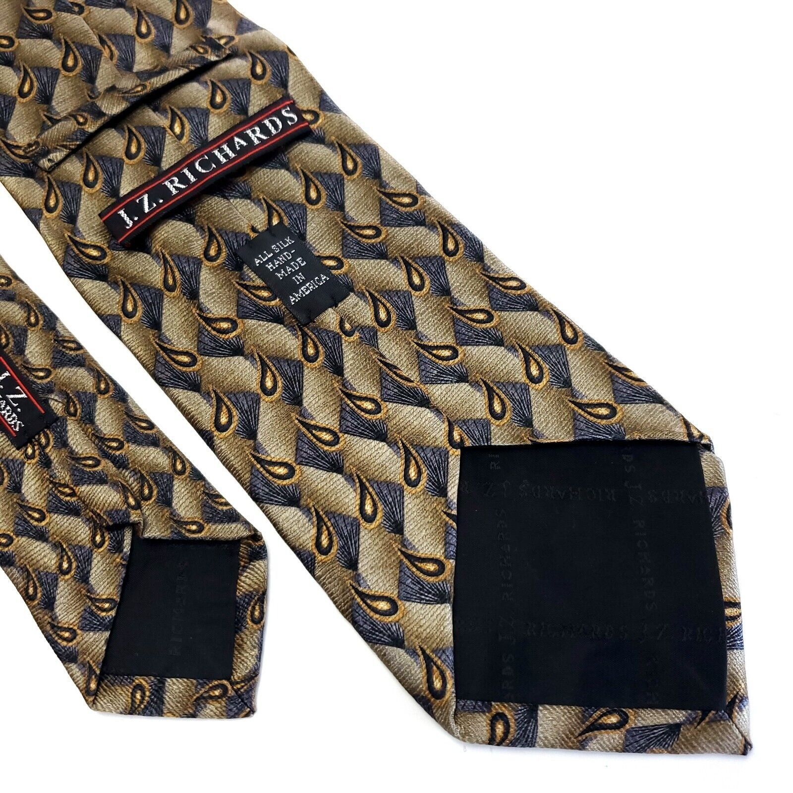 Designer JZ Richards Tan Gray Paisley Geometric Print Silk Tie Size ONE SIZE - 6 Thumbnail