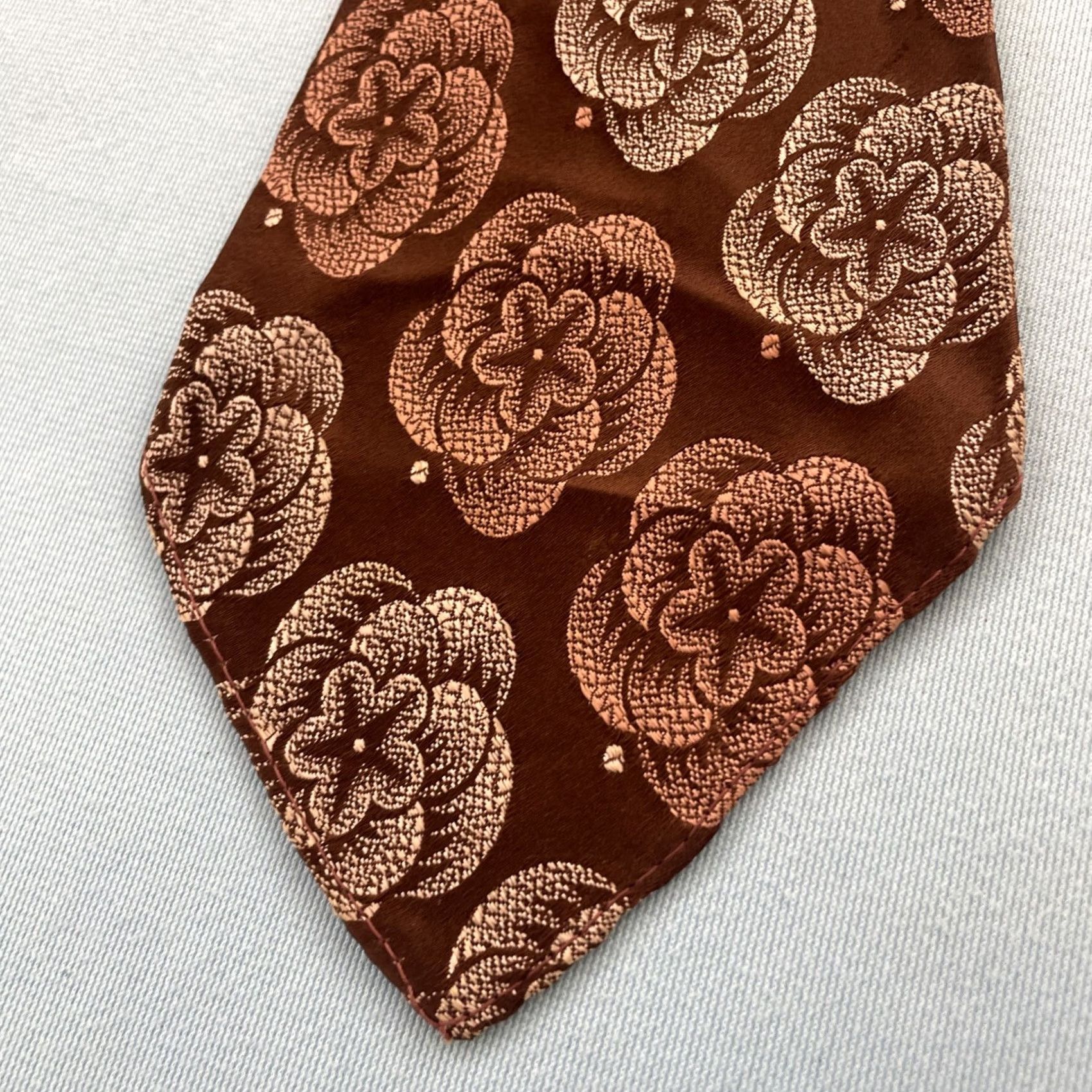 Arrow VINTAGE Arrow Tie Brown Silk Woven Floral MCM Wide Kipper Rockabilly 40s Vtg 4.5x51 Size ONE SIZE - 3 Thumbnail