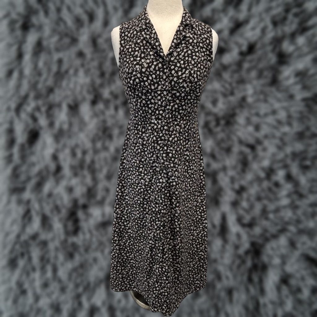Loft LOFT Outlet Dress Womens Sz 4P Petite Black Ditsy Floral Midi Button Front Cottage Size S / US 4 / IT 40 - 1 Thumbnail