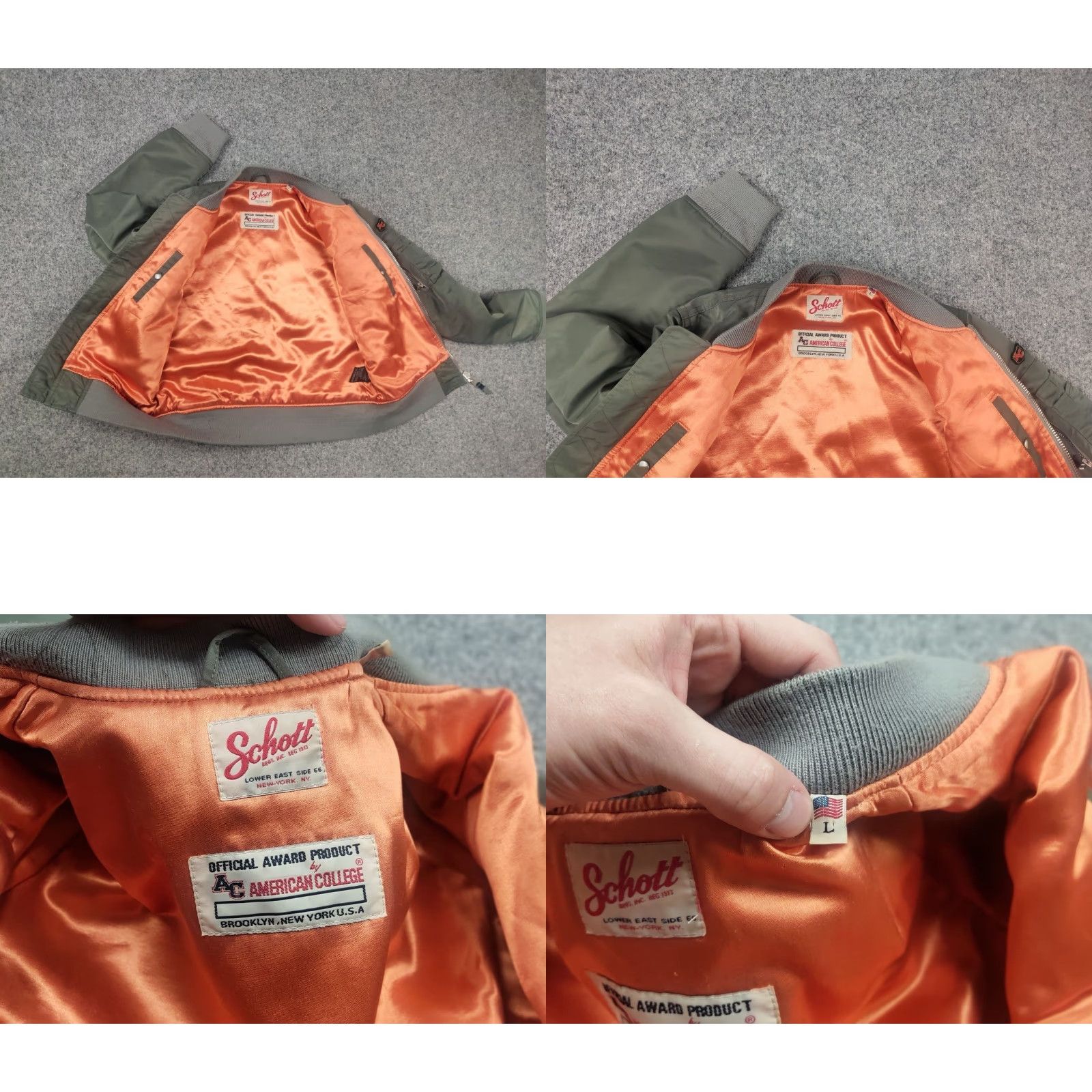 Schott VINTAGE SCHOTT NYC American College Bomber Jacket Military Green Men? Women? (Adapted: Since department is Women, treat as Women) Size L / US 10 / IT 46 - 9 Thumbnail