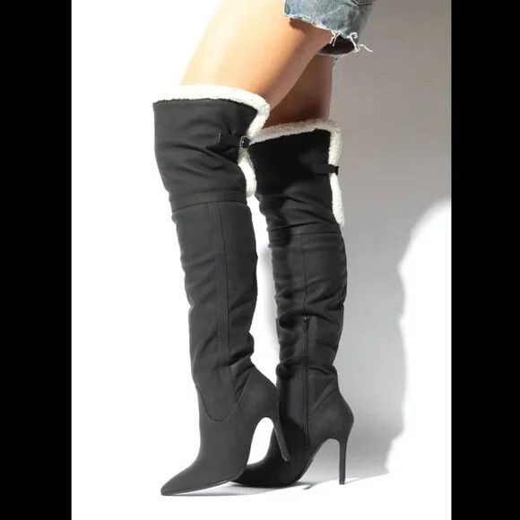 Other Cozy Craze Black Nubuck Over The Knee Fleece High Heel Thigh Size US 11 / IT 41 - 7 Thumbnail