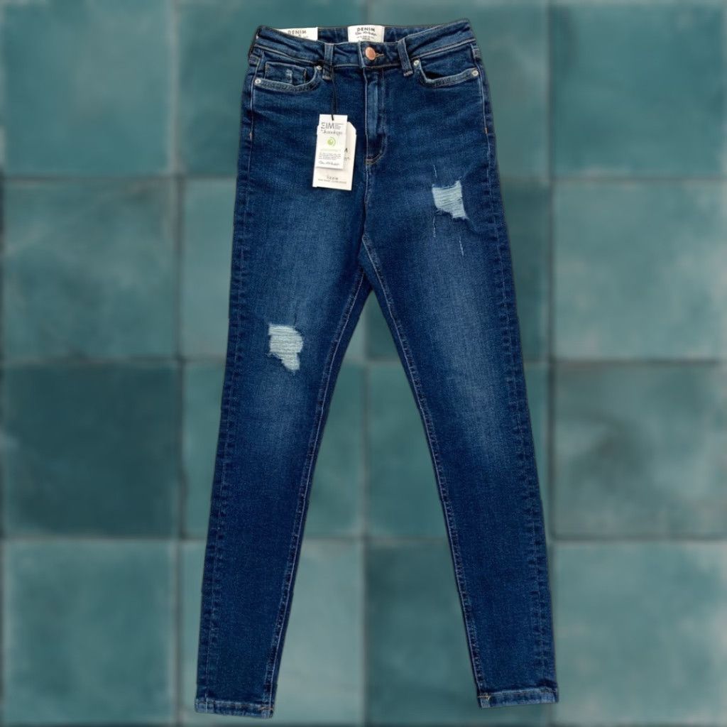 Vintage Mis Selfridge Lizzie Jean Women's 6 Skinny Ankle Dark Wash Blue Distressed Denim Size 26" / US 2 / IT 38 - 1 Thumbnail