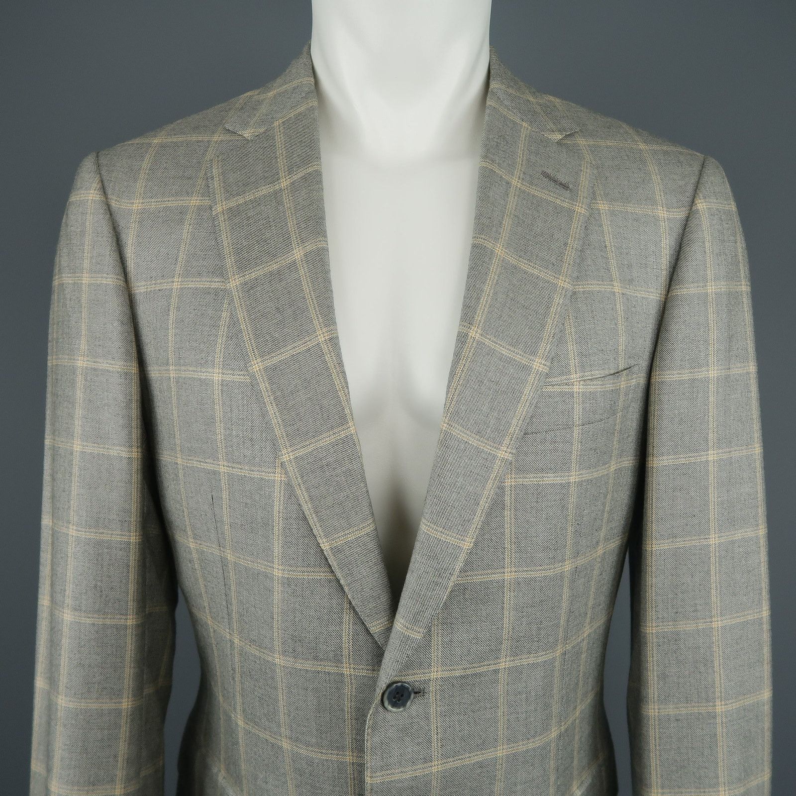 Brioni US 40/IT 50Gray Window Pane Wool & Silk Blazer / Sport Coat Size 40R - 2 Thumbnail