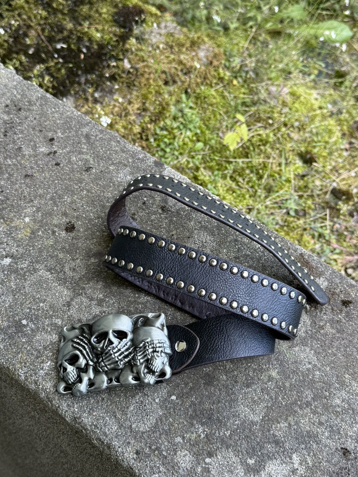 Japanese Brand × Vintage Vintage Leather Belt Japanese Style Rhinestones Punk Belt Size ONE SIZE - 1 Thumbnail