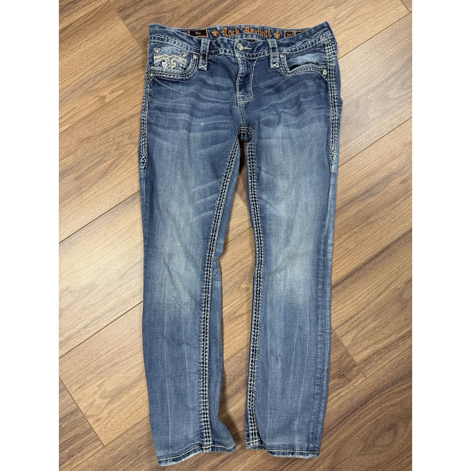 Rock Revival Rock Revival Jeans Womens 30 Blue Yui Easy Straight Rhinesto Size 30" / US 8 / IT 44 - 1 Thumbnail