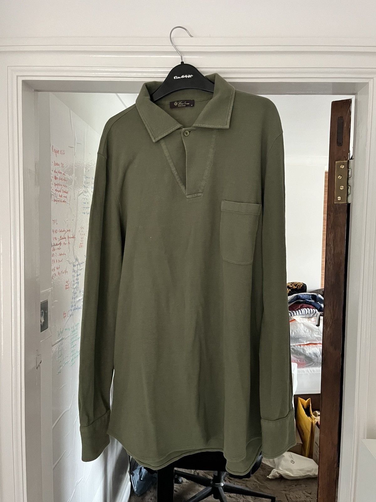 Loro Piana Green cashmere cotton long sleeve polo sizemedium