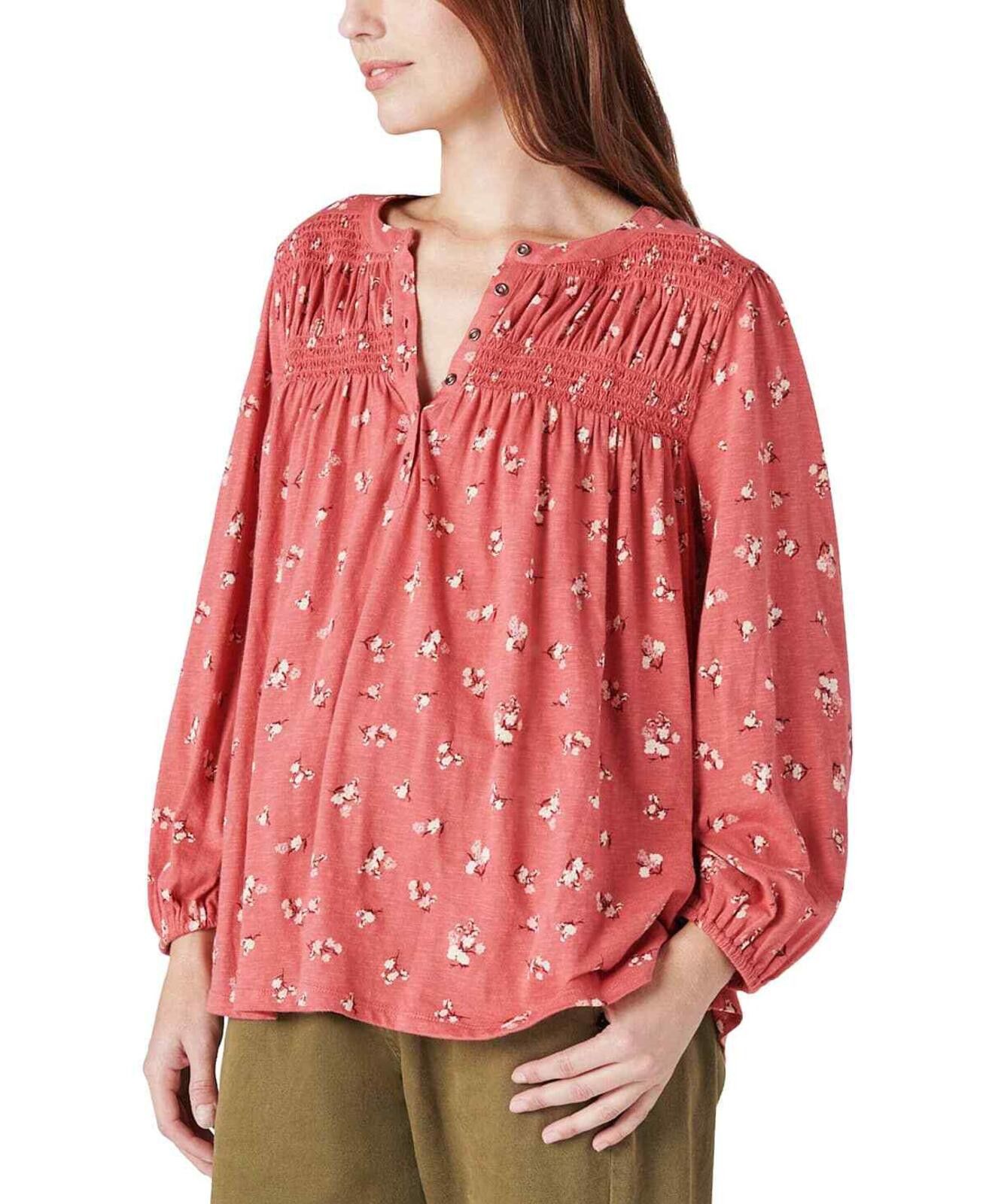 Lucky Brand Lucky Brand Women's Pink Floral Print Smocked Top - L - Pink Size L / US 10 / IT 46 - 3 Thumbnail