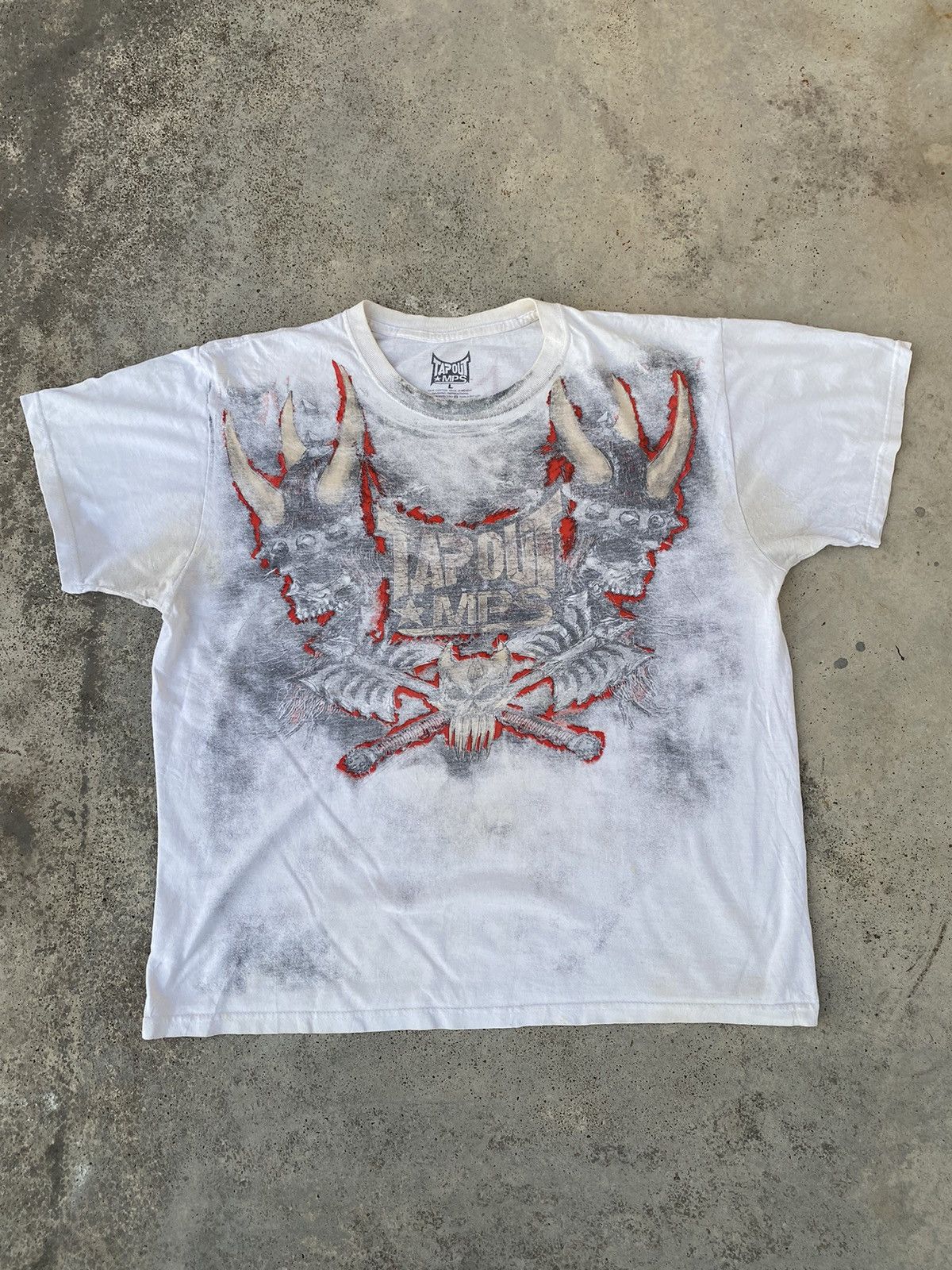 image of Vintage Y2K Tapout Affliction Gothic Grunge Opium Styled in White, Men's (Size Large)